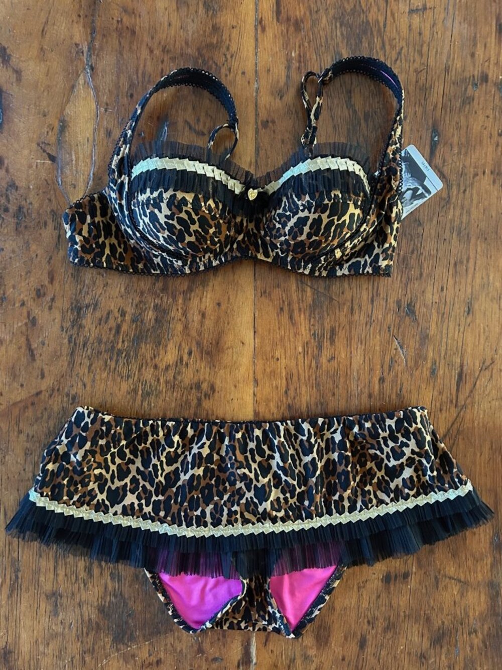 Vintage Betsey Johnson Skirted Leopard Bikini Set